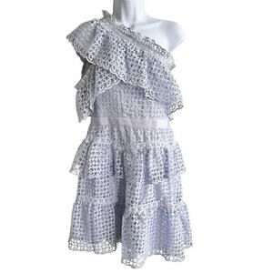 Self Portrait Guipure Frill one shoulder‎ lace ruffle Dress size 10
